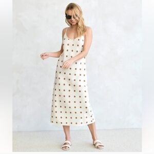Jenni Kayne Cream and Brown Polka Dot Midi Dress